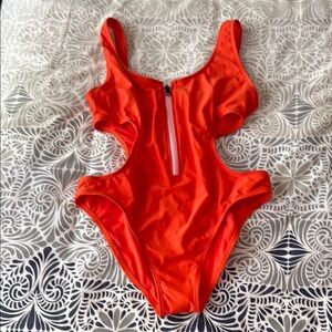 Vibrant Orange Cutout Swimsuit